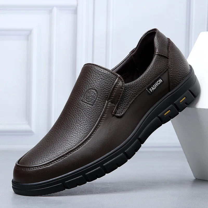 Genuine Leather Handmade Men's Shoes – Casual Loafers, Breathable Slip-On Walking Sneakers for Outdoor Wear