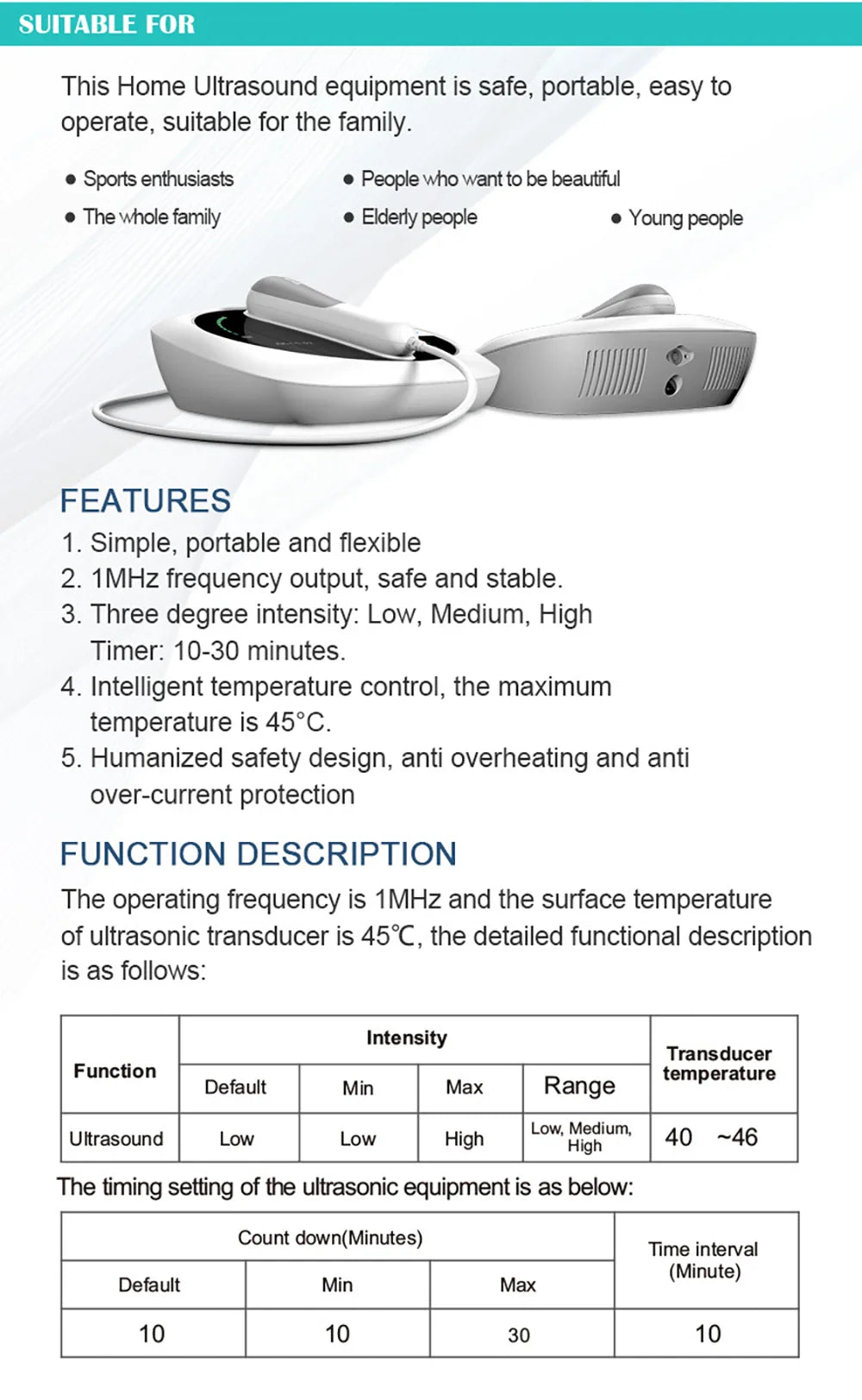 Ultrasound Physiotherapy Massage Device – 1MHz Ultrasonic Instrument for Muscle & Joint Pain Relief, Drug-Free Therapy