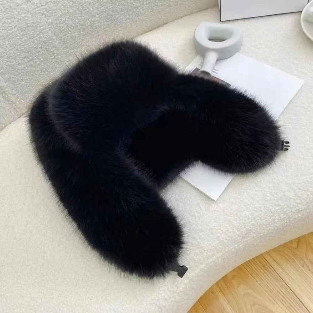 Fashion Faux Fur Bomber Hat – Thickened Windproof Cap with Earflaps & Warm Earmuffs for Women