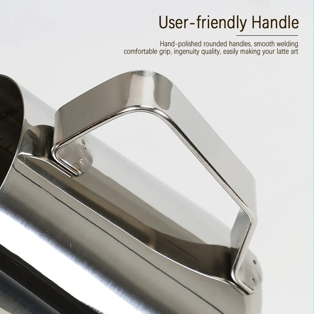 Stainless Steel Coffee Milk Frothing Jug - Essential Latte Art Barista Tool with Measurements