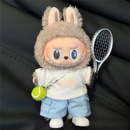 Labubu 15-17cm Doll Sports Outfit – LA Baseball & Trendy Tennis/Badminton Clothing, T-Shirt & Cargo Pants Set