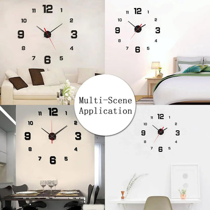 3D Frameless DIY Wall Clock — Creative Mute Digital Wall Sticker for Home, Living Room, and Office Decoration