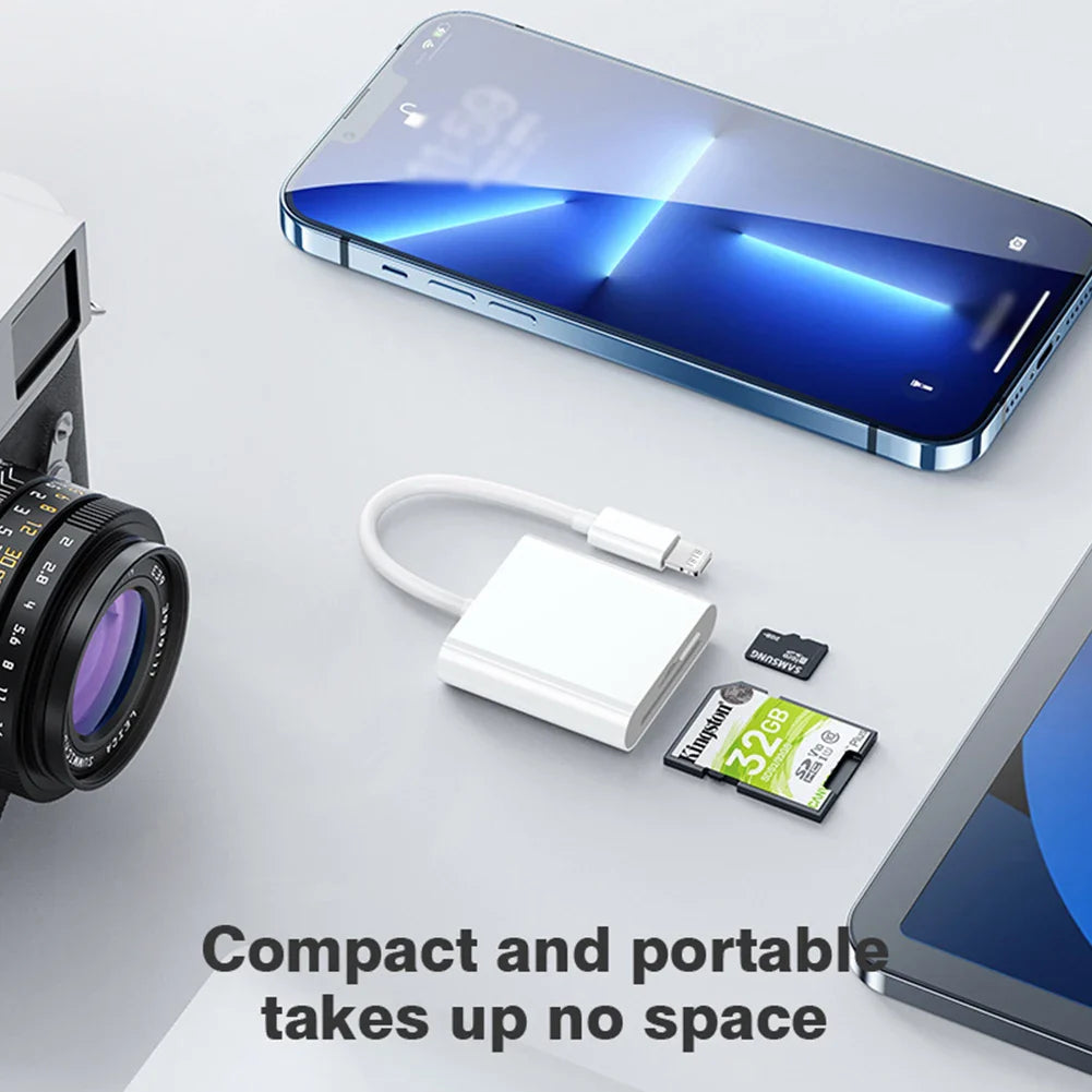2-in-1 Lightning to SD/TF Card Reader – OTG Flash Adapter for iPhone 14/13/12 Pro Max & iPad, USB 3.0 Memory Card Adapter