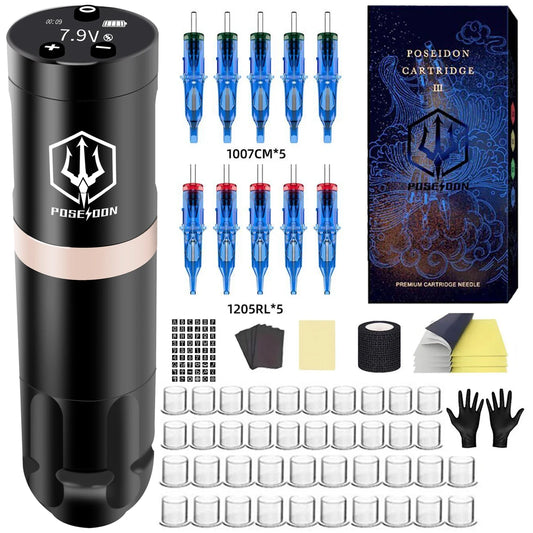POSEIDON Wireless Rotary Tattoo Pen Set – High-Quality Coreless Motor Machine Kit for Professional Tattoo Artists