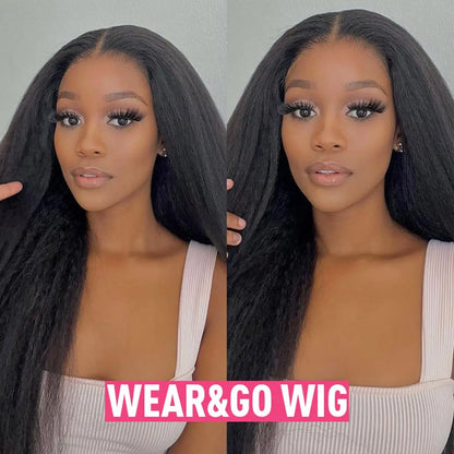 Kinky Straight Human Hair Wig – 13x4 Lace Front, Pre-Plucked Yaki Straight Brazilian Wig