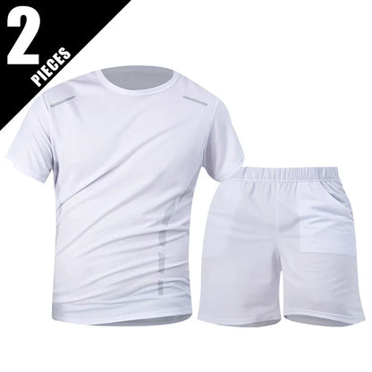 Men’s 2-Piece Summer Sports Set – Quick-Dry Breathable Short Sleeve T-Shirt & Pocket Running Shorts