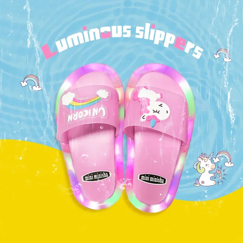 Cartoon Animal Kids’ Slippers - Cute Light-Up Unicorn Shoes for Boys & Girls, Toddler Indoor Bathroom Slippers