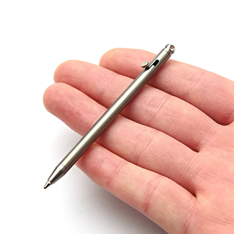 Pure Titanium Mini Bolt Pen — Compact Portable Keychain Metal Ballpoint Pen Travel & Signing Gift