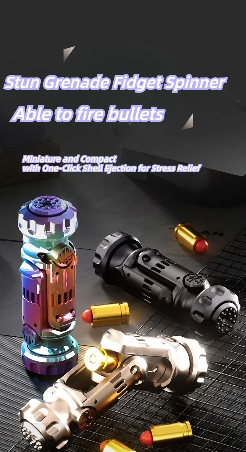 Stun Grenade Fidget Spinner & Mini Toy Gun – Ejectable Shell Stress Relief Finger Toy for Adults & Kids Gift