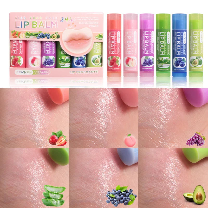 6PCS Fruit-Flavored Lip Balm Set with Aloe Vera – Deep Hydrating Lip Moisturizer, Anti-Dryness Lip Care, Plumping & Smoothing Lip Lines Treatment
