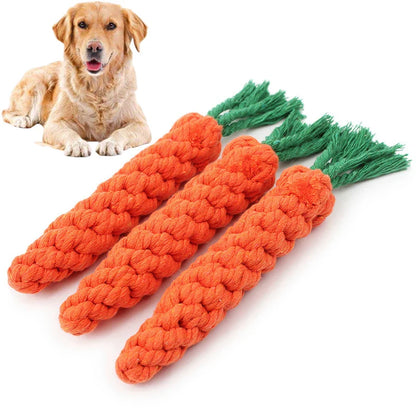 Durable Dog Chew Toy: Carrot Knot Rope Ball for Puppy Teeth Cleaning - Braided Cotton Rope Dumbbell for Bite-Resistant Fun
