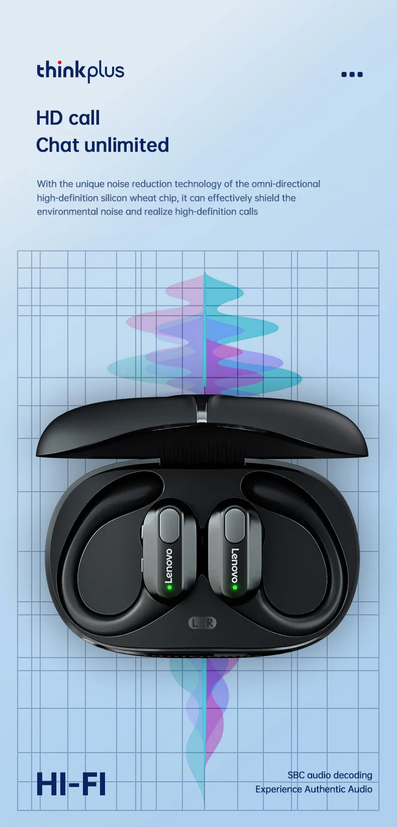 Lenovo XT80 Sports Wireless Earphones — TWS Bluetooth 5.3, HiFi Stereo, LED Power Display, Built-in Mic Headphones
