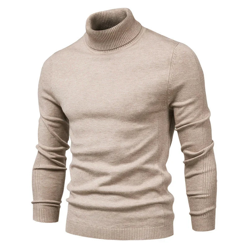 Men's Winter Turtleneck Sweater - Solid Color Warm Slim Fit High Neck Long Sleeve Casual Pullover Top
