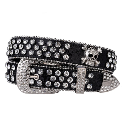Rhinestone Skull Western Cowgirl Belt for Women & Girls – Studded PU Leather Country Style