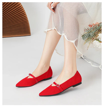 2024 Women's Flat Shoes – Pointed Toe Soft Knitted Sole, Breathable & Comfortable Spring and Autumn New Model