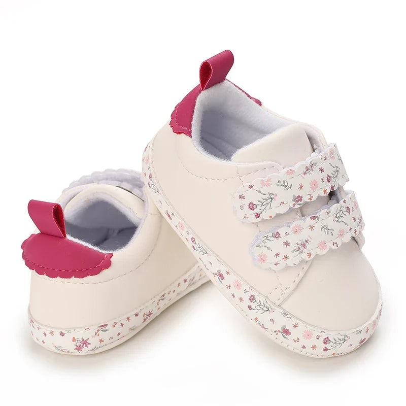 Baby Girl Pre-Walker Shoes - Floral Embroidery Bow Princess Sneakers, Soft Sole Casual Footwear 0–18M