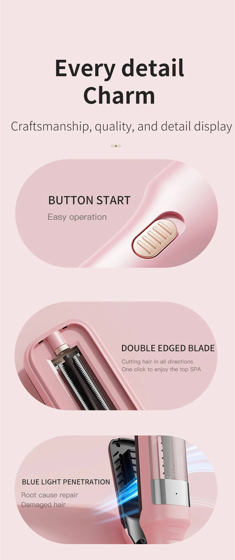 Professional Cordless Hair Ends Trimmer – Automatic Split Remover for Dry, Damaged, Brittle Hair in Women