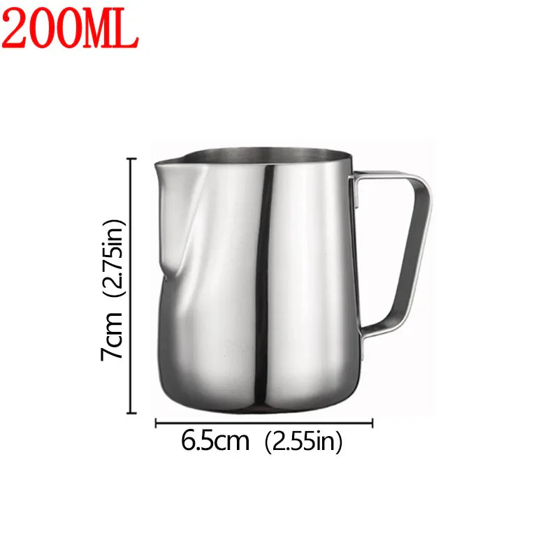 Stainless Steel Milk Frother Jug — Latte Pitcher with Measurement for Coffee & Espresso Barista Tools
