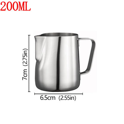 Stainless Steel Milk Frother Jug — Latte Pitcher with Measurement for Coffee & Espresso Barista Tools