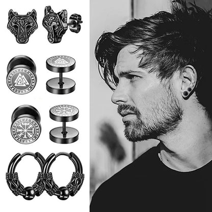 1/6 Pairs 18G Viking Rune Round Stud Earrings — 316L Stainless Steel Cartilage, Tragus & Helix Piercing Jewelry for Men & Women