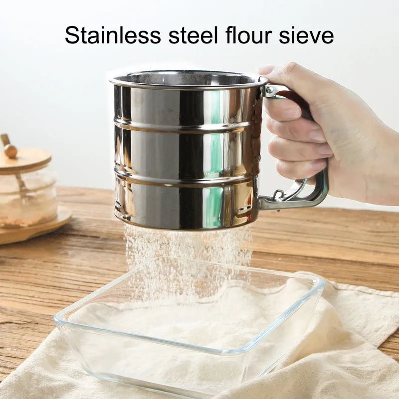 Stainless Steel Flour Sifter with Hand Press Design - Fine Mesh Sieve for Baking and Powder Sugar Shaker - 1pc