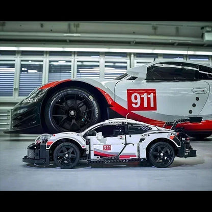 911Rsr 1580PCS 1:10 Electric Sports Car Model - Assembled Building Blocks with Remote Control and Lights, Boy Toy