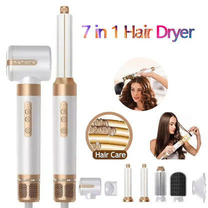 7 in 1 Professional Hair Dryer Set – High-Speed Brushless Motor, Negative Ion Curler, Straightener & Hot Comb