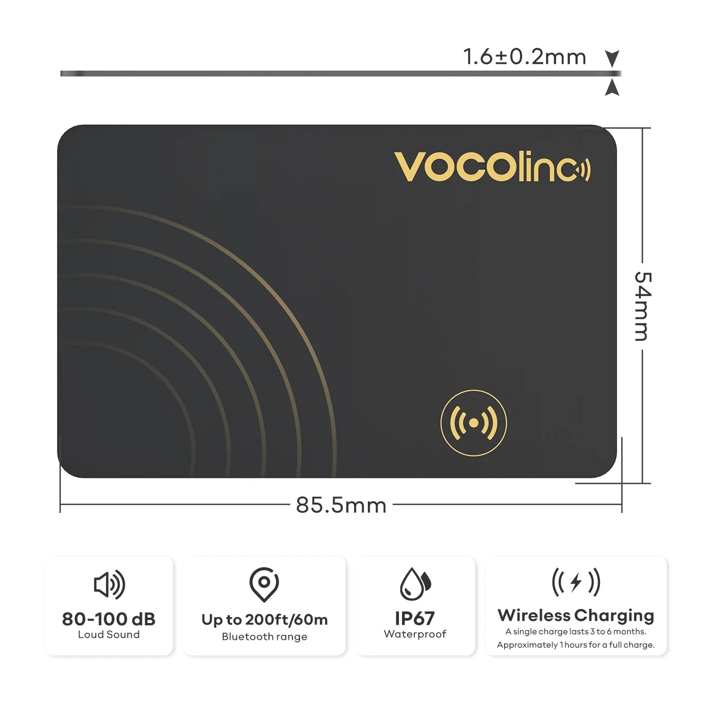 VOCOlinc Wireless Charging Bluetooth Smart Tag — 1/2PCS Global Locator & Item Finder Card, Compatible with Find My (iOS Only)