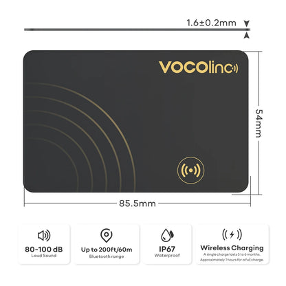 VOCOlinc Wireless Charging Bluetooth Smart Tag — 1/2PCS Global Locator & Item Finder Card, Compatible with Find My (iOS Only)