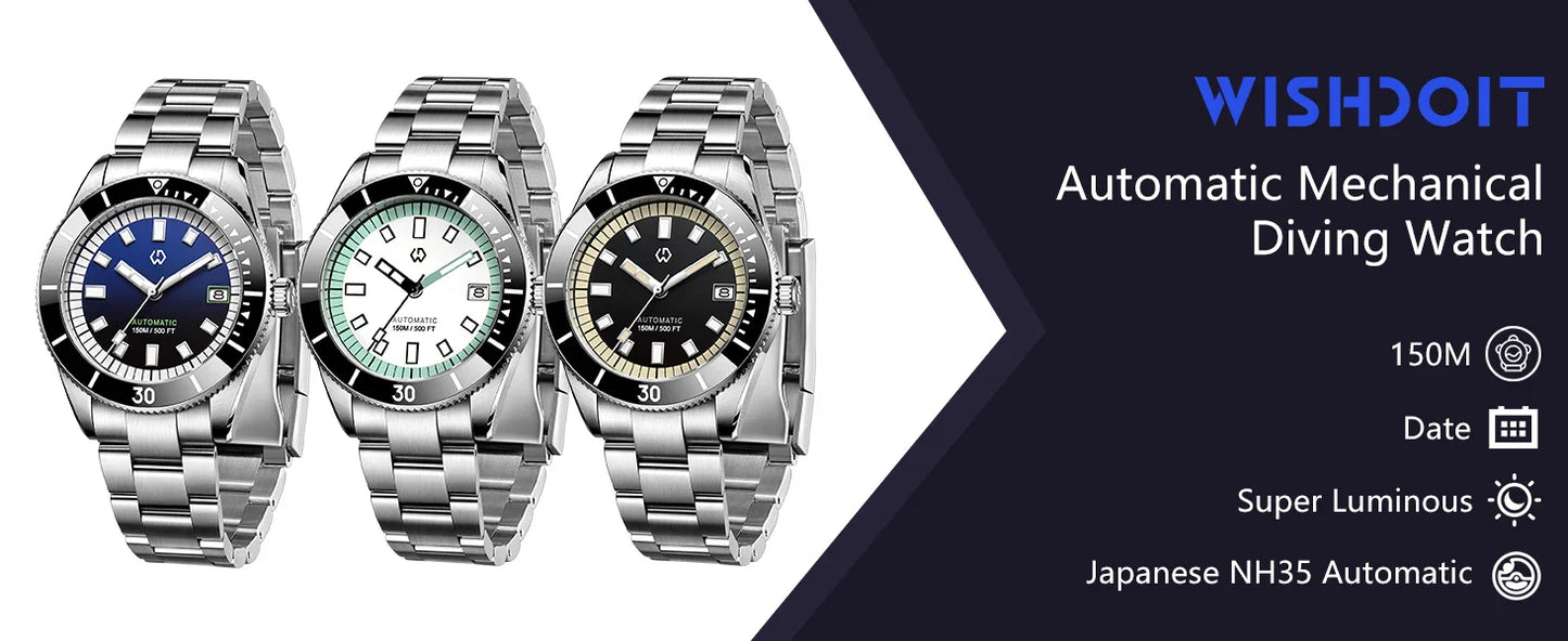 Men’s Automatic Mechanical Watch – Super Luminous Bezel, Japan NH35 Movement, 150M Waterproof Diving Watch