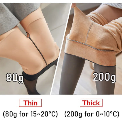 New Women's Fleece Tights: 80/200g Sexy Print Stockings - Winter Warm Leggings, High-Elastic Thermal Pantyhose with Skin Effect