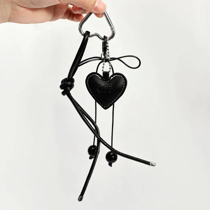 Y2K Leather Rope Keychain with Cherry Bow – Cute 3D Heart Bag Pendant Cartoon Keyring & Anti-Lost Phone Lanyard