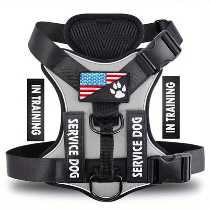 Reflective Service Dog Harness Vest with 5 Patches – Adjustable Soft Oxford Mesh Pet Harness