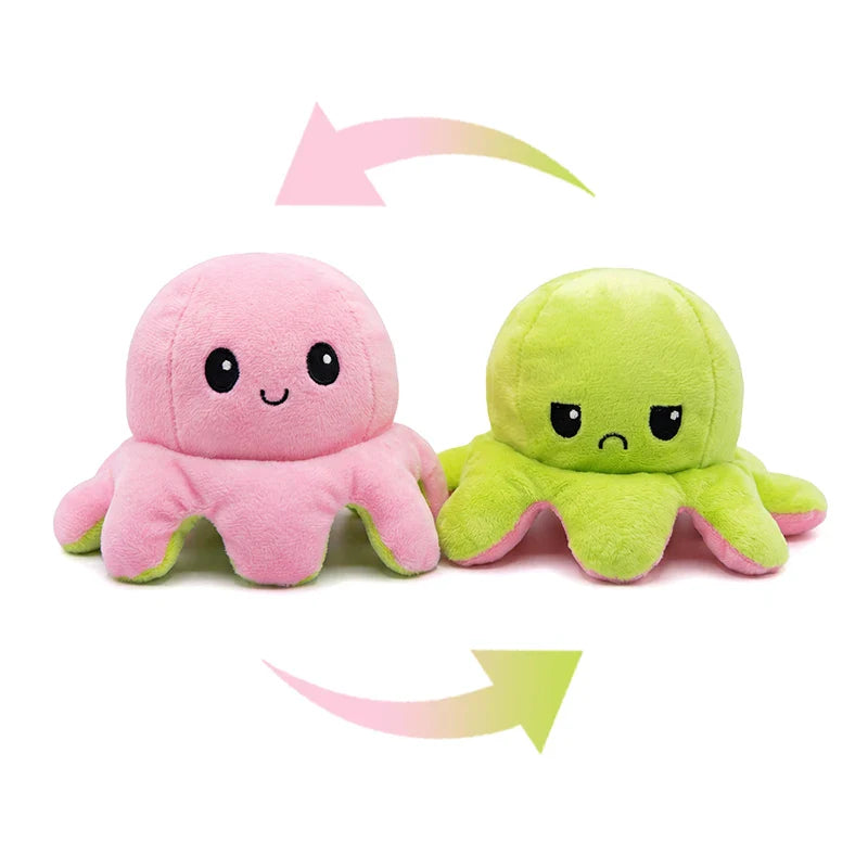 Double-Sided Octopus Plush Toy - Reversible Purple & Blue Flip Stuffed Animal with Embroidered Details
