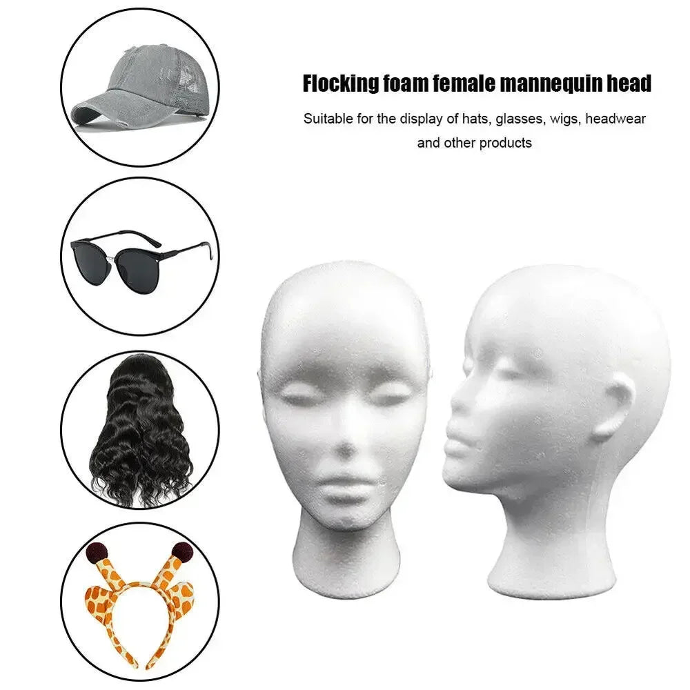Female Styrofoam Mannequin Head — Foam Wig, Hair & Glasses Display Model