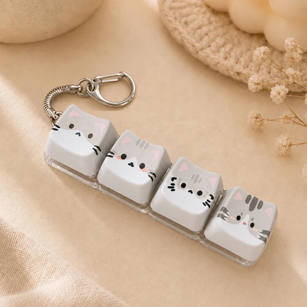 Cute Cat Relax Keycap Fidget Toy - Kawaii 4-Key Keyboard Keychain & Bag Charm Gift