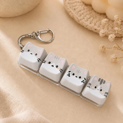 Cute Cat Relax Keycap Fidget Toy - Kawaii 4-Key Keyboard Keychain & Bag Charm Gift