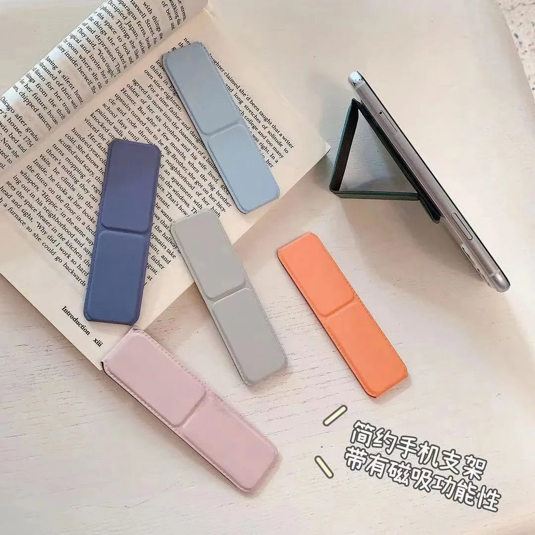Desktop Folding Phone Stand with Ring – Push-Pull Adhesive Holder Solid Color Lazy Mount