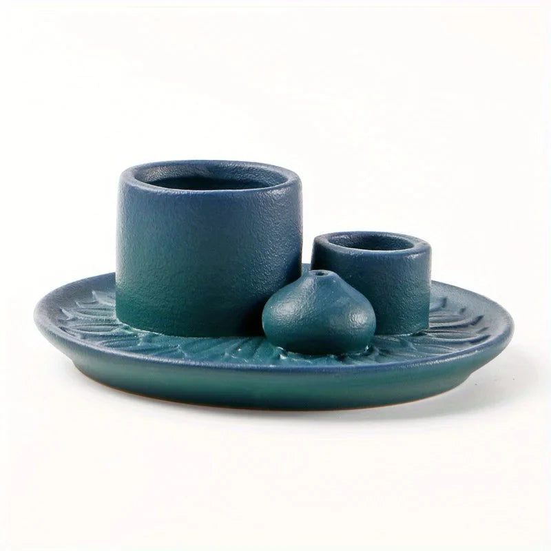 Morandi Ceramic Candle Holder & 4 in 1 Incense Burner – Palo Santo, Sage, Stick & Cone Holder