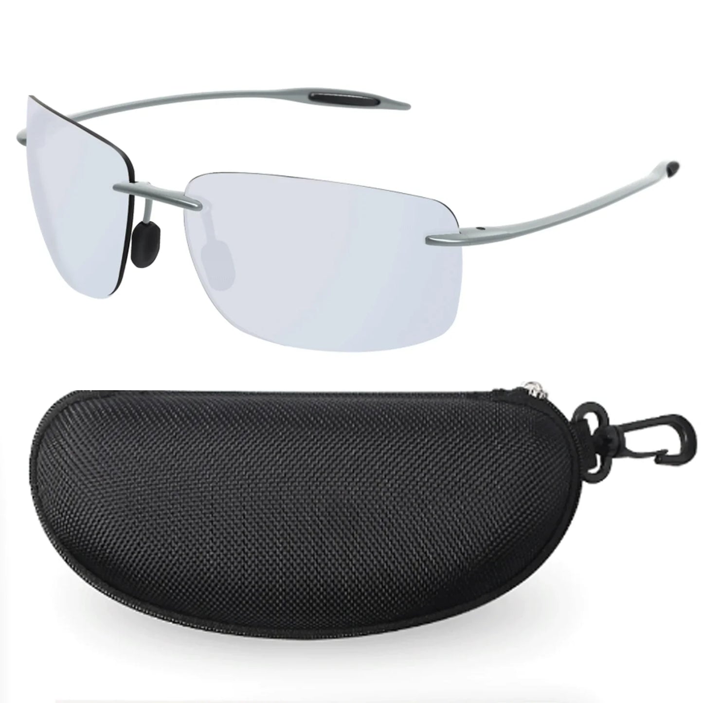 JULI Polarized Classic Sports Rimless Sunglasses – Ultralight Rectangle Frame for Men, Ideal for Fishing, Driving, UV400 Protection, Model MJ8009