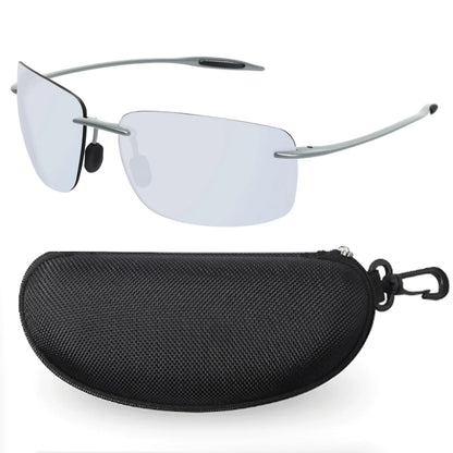 JULI Polarized Classic Sports Rimless Sunglasses – Ultralight Rectangle Frame for Men, Ideal for Fishing, Driving, UV400 Protection, Model MJ8009