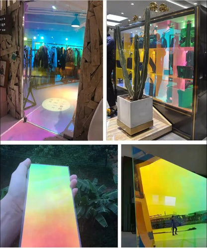 Iridescent Window Film - 2/3/5 Meter PVC Transparent Rainbow Color Glass Vinyl, Holographic Glossy Colorful Window Tint for Home