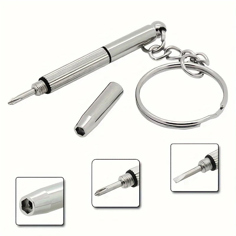 Mini 3-in-1 Glasses Screwdriver Kit | Multifunction Spectacle, Sunglass & Watch Repair Set with Keychain