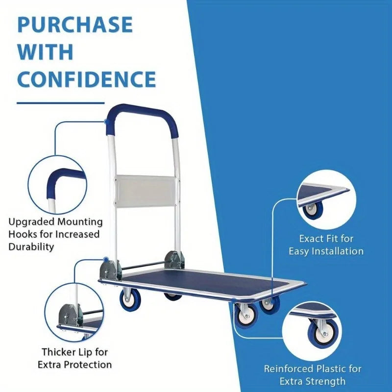 Folding Hand Truck Dolly Cart – 330lbs Capacity, Luggage Trolley with Wheels for Easy Moving