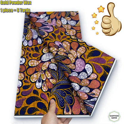 Soft Glitter Golden Wax Fabric - 100% Cotton Ankara Flash Gold Print Batik African Fabric for Nigerian Fashion Sewing & Crafting