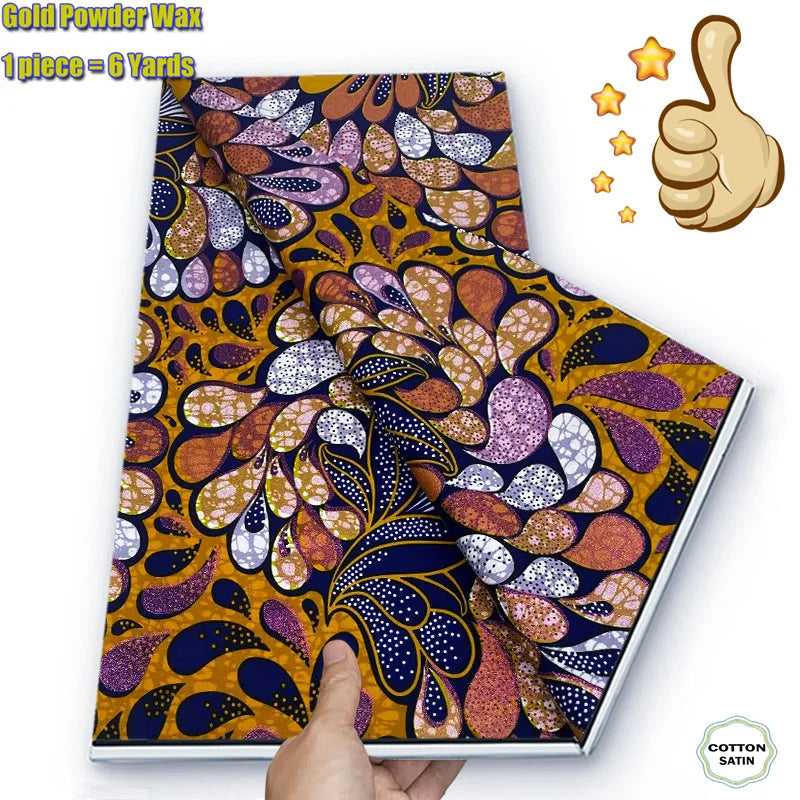 African Grand Golden Wax Fabric - Glitter Gold Ankara Pagne Batik Print Soft Cotton Fabric