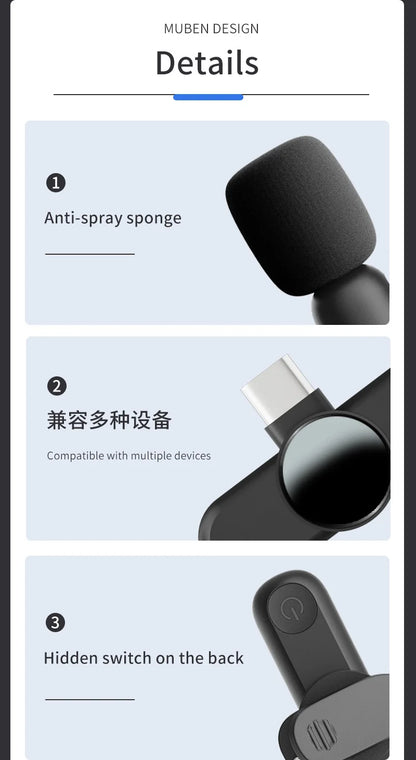 Wireless Mini Lavalier Microphone – Portable Noise-Reduction Lapel Mic for iPhone & Android Video Recording