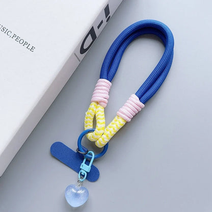 Universal Braided Phone Lanyard Strap - Cartoon Star Detachable Wrist Cord with Patch Hanging Chain Ring for Mobile Phones