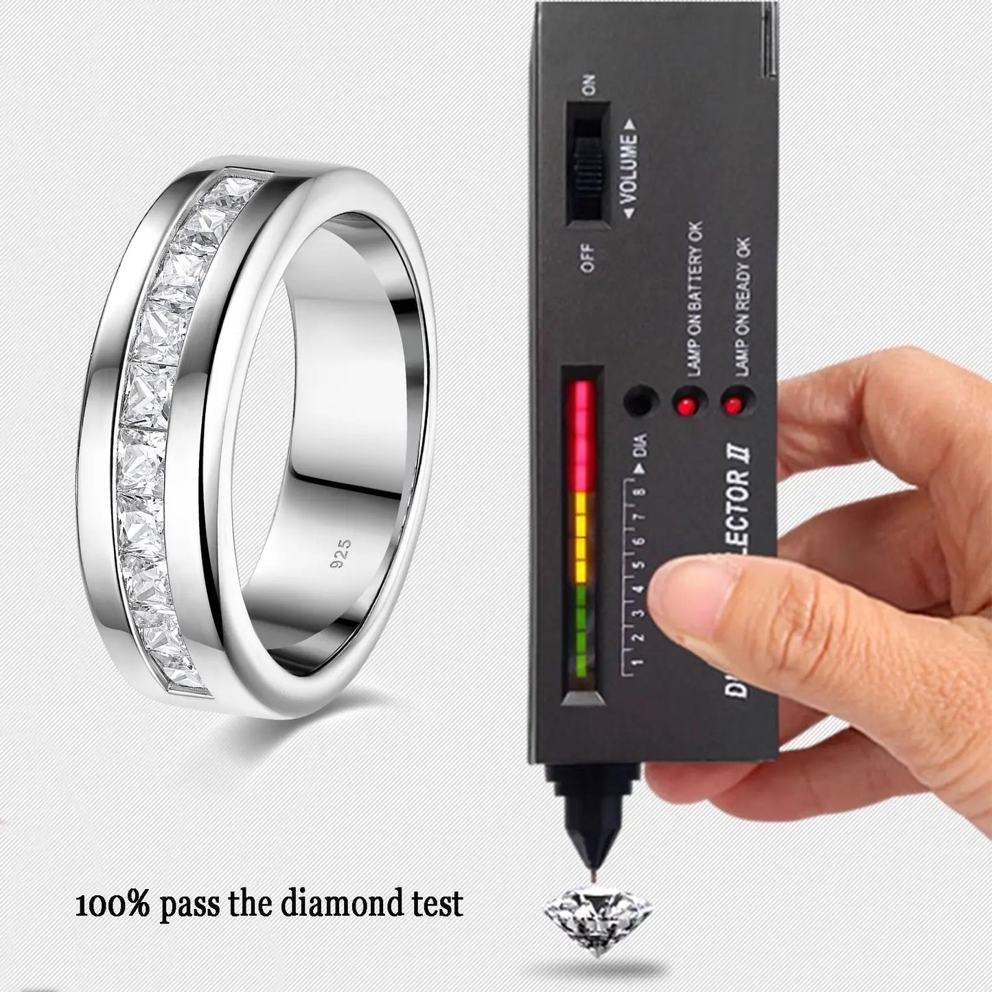 Newshe 925 Sterling Silver Moissanite Men’s Wedding Band – Half Eternity Princess Cut Lab-Created Diamond Ring