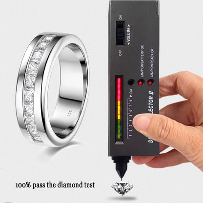 Newshe 925 Sterling Silver Moissanite Men’s Wedding Band – Half Eternity Princess Cut Lab-Created Diamond Ring